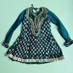 Handmade Indian Dress Green Gold Embroidery Beaded, Ethicwear Traditional Dress